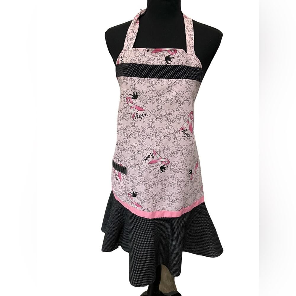 Chic Pink and Black Kitchen Apron Cancer Awareness